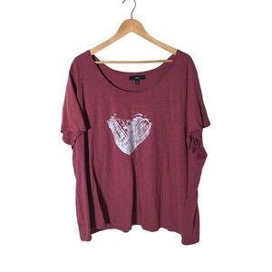 Ellos Top Women's Size 3X 30 / 32 Red Short Sleeve White Heart 100% Cotton